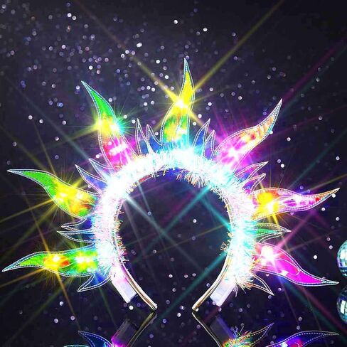 Zoestar Light Up Flame Headband Glowing Fire Hair Bands Sparkly Rave Costume Nightclub Hair Accessory for Women in Kuwait