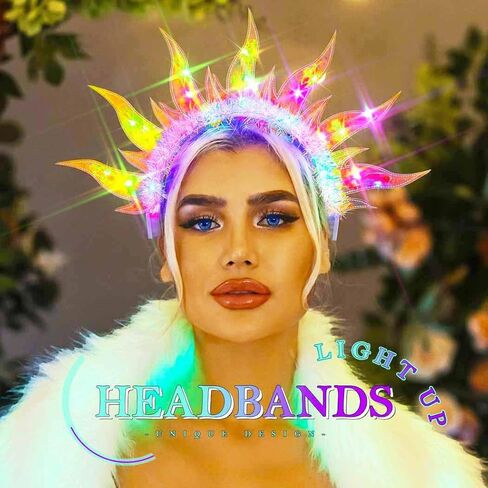 Zoestar Light Up Flame Headband Glowing Fire Hair Bands Sparkly Rave Costume Nightclub Hair Accessory for Women in Kuwait