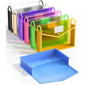 7 Pack Plastic Expanding File Folder, Folders for Documents with Snap Closure, No Dividers, Large Capacity, Assorted Colors, Transparent Accordion File Pouch, Fit Letter/A4 Size