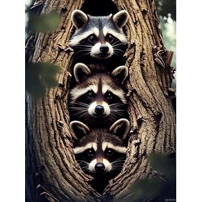 QAZWSX Raccoon Diamond Painting Kits Raccoons Full Round Drill Adults Beginners DIY 5D Art Painting for Interior Decoration Home Wall Decor Gifts 12x16 Inch