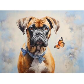 Eatukyic Boxer Dog and Butterfly 5D Diamond Art Painting Kits ، Full Round Round Diamond Art Gems Paint by Diamond Number Kits for Beginners Mosaic Chros