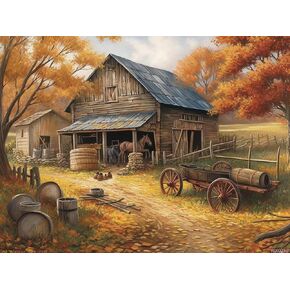 WXQZHF FARM Animal Country Rustic Old Barn Fall Farm Farmhouse Autumn 5D Adult Diamond Art ، DIY Diamond Art Painting kits for Decor Canvas 12x16 inch