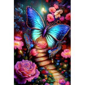 Naimoer Butterfly Diamond Art Kits للبالغين ، وأزهار 5D مجموعات فن الماس للبالغين ، DIY Full Dill Diamond Art Wonderland Art for Home Decor