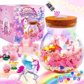 Kiditos Unicorn Light Up Terrarium Craft Kit for Kids ، اصنع LED Night Light Up & Remote Unicorn Kingdow