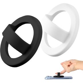 2PCS Silicone Magnetic Phone Grip Holder,Loop Grip Phone Holder,Easy to Install and Remove,Compatible with Magsafe for iPhone 16/15/14/13/12 Series(Grey+Pink)