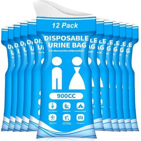 Disposable Urine Bag, Pee Bags for Travel for Women/Men, 900ML Emergency Portable Urinal Bag and Vomit Bags, Unisex Urinal Bag for Camping, Traffic Jams, Pregnant, Patient, Kids- 12/24PCS