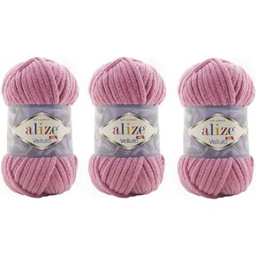 Alize Velluto 100 ٪ Micropolyester Baby Blanket Yarn الكثير من 3 Skn 225 ياردة 3x100gram ، وزن الغزل: Super Bulky 6 (98 Pink)