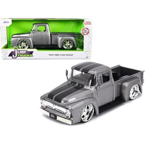 1956 F-100 Pickup Truck Gray Metallic with Black Stripes Just Trucks Series 1/24 Diecast Model Car by Jada 34308