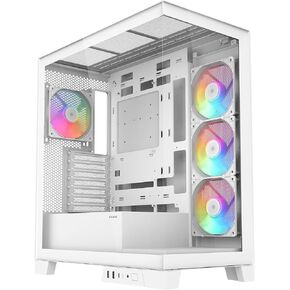 SAMA V50 Mid Tower ATX PC Case, Tempered Glass Front/Side Panel, Airflow, 4x12CM PWM ARGB Fans Pre-Installed, Cable Management, Support 360mm Radiator, USB Type-C, White