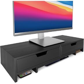Computer Monitor Stand Riser with 2 Storage Drawers for desk, Premium Bamboo Desk Stand Riser for 2 Desktop Monitors, Desk Monitor Shelf for Laptop Computer iMac, No Assembly Required, Natural