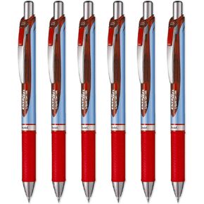 Pentel Energel BLN75 القابل للسحب قلم الحبر الهلام القابل للسحب - 0.5 مم - أحمر - حزمة 6
