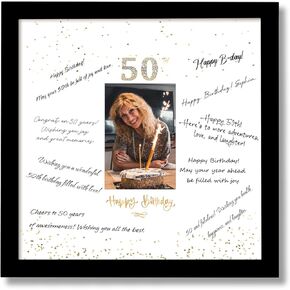 13x13 Birthday Signature Frame with Plexiglass Cover - Holds 4x6 Photos, 50th Birthday Decorations, Alternative Guest Book Gifts for Men & Women, 50th Party Favors, Wall Display & Supplies, Black