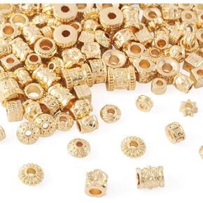 cheriswelry 120pcs 14 k joledry kwated kit مع حبات النحاس النحاسي - المكعب ، العمود ، برميل ، زهرة الشمس ، حبات الفواصل الفضفاضة - 15 أنماط ، 4.5-8 ملم لتصنيع القلادة والأسوار