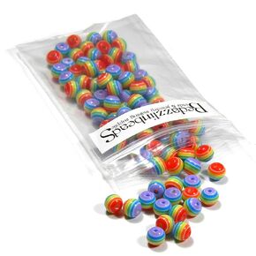 100 Rainbow Stripe 6mm Round Plastic Acrylic Resin Beads with Opaque Striped Lines