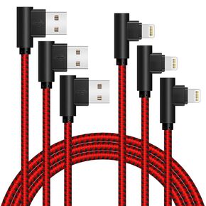 90 Degree [3-Pack] 10FT/3M Heavy Duty iPhone Gaming Charger Cable Compatible with iPhone Xs Max/XS/XR/7/7Plus/X/8/8Plus/6S/6S Plus/SE (Black Red, 10FT)
