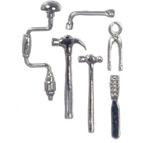 Dollhouse Miniature Set of 7 Shop Tools in Metal