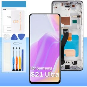 Screen Replacement for Samsung Galaxy S21 Ultra TFT 6.8" SM-G998B SM-G998U SM-G998U1 LCD Display Touch Digitizer Assembly with Tools(No Fingerprint,Black with Frame)