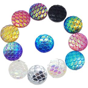 JJG 100 PCS Dragon/Mermaid Race Resin Flat Round Round Dome Cabochons DIY ، قطرها 12 مم ، لون عشوائي