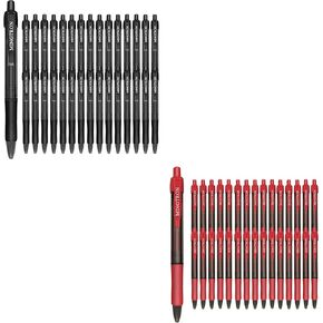 Gel Pens, 30 Pack Red Pens + 30 Pack Black Pens Fine Point, No Smear Ink Pens for Left Hand, Click Pens Bulk, Retractable Rollerball Pens for Smooth Writing, 0.5MM, Black & Red Ink