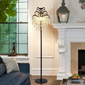 Wellmet Boho Crystal Floor Lamp, Farmhouse Black Crystal Floor Lamp, Crystal Chandelier Floor Lamp for Living Room, Dining Room, Hallway, Bedroom, Reading Room, Office
