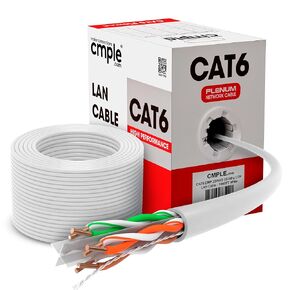 Cmple - Cat6 Plenum Ethernet Cable 1000ft, Cat 6 Cable (CMP) 550MHz Unshielded Twisted Pair (UTP) 10 Gigabit Solid Network Cable, Bulk Ethernet Cable - Black