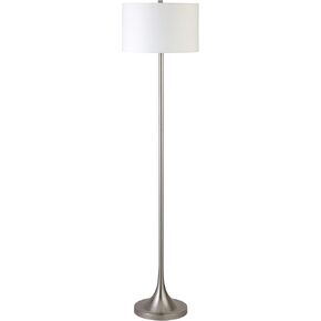 Henn&Hart 62" Tall Floor Lamp with Fabric Shade in Brushed Silver, for Home, Living Room, Bedroom, Entertainment Room, Office, Kitchen, Dining