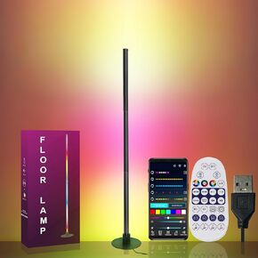 LED Floor Lamp, RGB Corner Standing Lamp, Color Changing Music Sync with APP/Remote/Button Control by USB Power for Living Room, Bedroom, Game Room Decoration