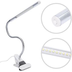 LED Desk Clip Lamp, USB Interface & Flexible Metal Hose for Nail Table Manicure Makeup Bed Reading