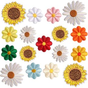 17pcs Sunflower Daisy Flower Patch, Sew/Iron on Embroidered Appliques DIY Craft Patches for Clothes Backpacks Hats Jeans Jackets