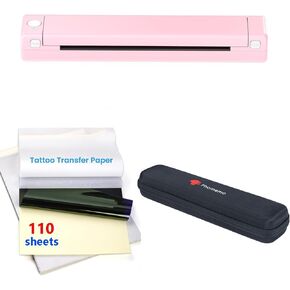Phomemo M08F Bluetooth Tattoo Transfer Stencil Printer Pink & Black Case,Thermal Tattoo Printer Machine with 110pcs Tattoo Transfer Paper, Tattoo Printer Set for Tattoo Enthusiasts