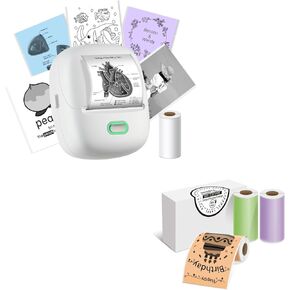 ORGSTA S002 Mini Printer- Bluetooth Thermal Sticker Printer with 3 Rolls Colorful Non-Adhesive Paper, Sticker Maker with 57mm x 3m Thermal Stickers for Study Notes, Plan Journal, Photo