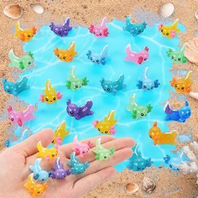 liyde 35 pcs راتنج صغير من axolotl ، راتنجات مصغرة ملونة ، تماثيل التماثيل الساحرة الصغيرة حيوانات حيوانات توببر زخرفة axolotl لزخارف حديقة Craft Dollhouse ملحقات الدمية