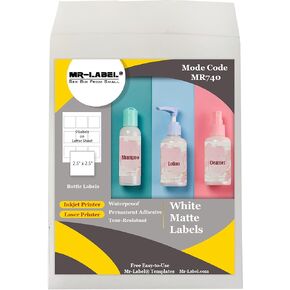 MR-LABEL -2-1/2 "x 2-1/2" ملصقات علامة مربعة أبيض غير لامع-ملصقات زجاجة سفر لاصقة-ملصقات مقاومة للماء ومقاومة للدموع للطابعة الحبر والليزر المكتوبة بخط اليد (90 ملصقات | 10 أوراق)