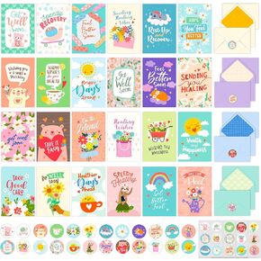 بلطف 24 حزمة 4 × 6 بوصة Get Well Cards مربع تشكيلة مع الأظرف والملصقات ، 24 تصميم فريدة الحصول على بطاقات جيدة قريبا مع رسالة مطبوعة في الداخل