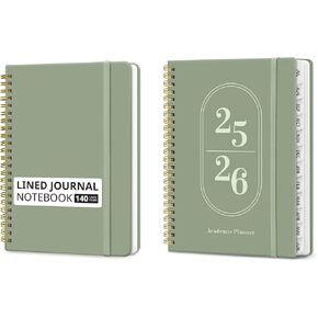 Taja A5 Lined Journal Notebook and Planner 2025-2026, Academic Year Weekly and Monthly Calender Planner