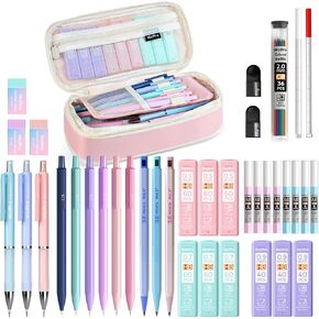 NICPRO 38PCS لوازم المدارس الجمالية ، 12 أقلام رصاص ميكانيكية لطيفة 0.5 و 0.7 و 0.9 و 2.0 مم مع 18 أنابيب تعبئ