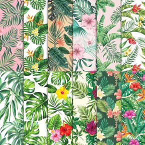 24 Sheets Hawaiian Palm Leaf Scrapbook Paper Pad 12" x 12" Hawaiian Palm Leaf Pattern Paper Summer Scrapbook Paper Double-Sided Tropical Palm Leaves Patterned Craft Paper Tropical Scrapbook Paper