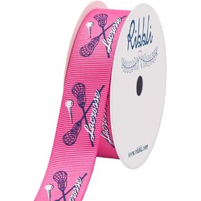 Ribbli Grosgrain Lacrosse Craft Ribbon,7/8-Inch x 10-Yard,Hot Pink/Navy/White