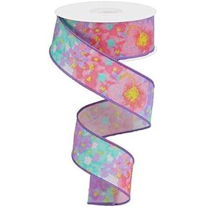 Painted Floral on Canvas Wired Edge Ribbon, 10 Yards (Lavender, 2.5 Inch)