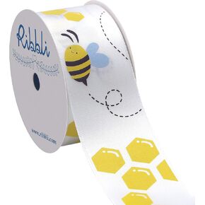 Ribbli Satin Bee Craft Ribbon ، 1-1/2 بوصة × 10 ياردة ، أصفر/أبيض/بني ، استخدم لأقواس الشعر ، وإكليل الزهور ، عيد ميلاد ، استحمام الطفل ، كعكة الحفاض ، غلاف الهدايا ، تزيين الحفلات ، جميع الصياغة والخياطة
