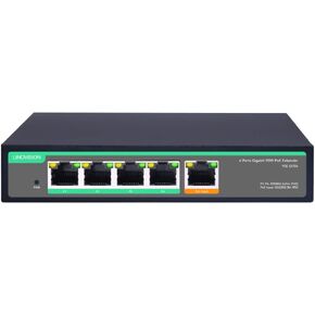 LINOVISION 4 Port Gigabit POE Extender with 60W POE Input, IEEE802.3af/at POE Switch, 1 in 4 Out POE Repeater, Surge Protection, POE Splitter to 4 POE Devices Like IP Cameras, IP Phone