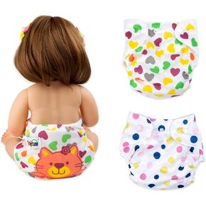 Reborn Baby Doll Diapers Reusable 2-Pieces Set Reborn Dolls Clothes Accessories Cute Heart Pattern Newborn Baby Diapers Adjustable Size 17-22 Inches