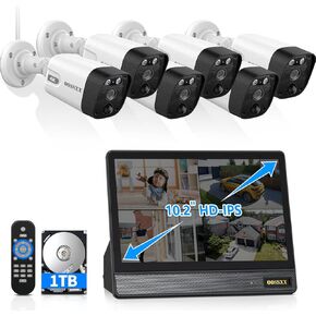 (16inch IPS UHD Monitor) 4K/8.0 Megapixel 130° Ultra Wide-Angle 2-Way Audio PoE Outdoor Home Security Camera System Wired Outdoor Video Surveillance IP Cameras System