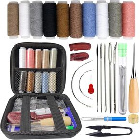 مجموعة إصلاح المفروشات من 49 قطعة-أدوات خياطة شديدة التحمل مع AWL و Seam Ripper و Leather Teedles و Threads للسيارات والأثاث والأكياس والأحذية والحرف اليدوية