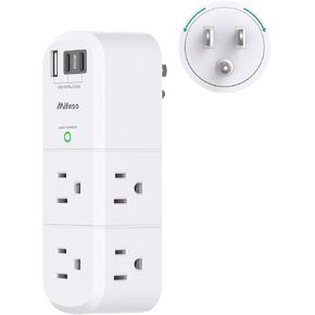 Surge Protector USB Outlet Extender, 6 AC Multi Plug Outlet and 3 USB Ports (1 USB C), 3-Sided Swivel Power Strip Outlet Splitter for Home, Dorm Room Essentials (2 Pack)