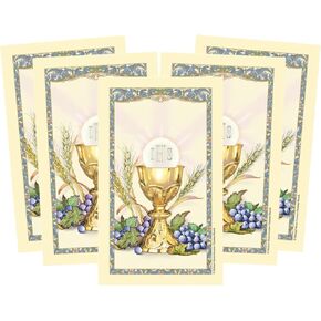 Needzo First Communion Laminated Holy Cards, Prayer and Inspirational Bible Verse Included, Catholic Gifts, Party Favors, and More, 5 Pack, 4.5 by 2.5 Inches