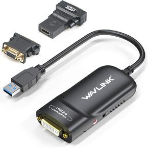 WAVLINK USB 3.0 to DVI/VGA/HDMI Video Graphic Adapter with Audio Port for Multiple Monitors, DisplayLink Chip up to 2048 x 1152, for Windows and MacOS