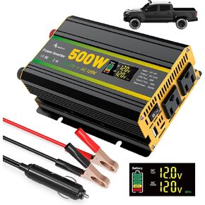1000 Watt Inverter for Car Vehicle RV Truck Laptop, with Cigarette Lighter 100A Battery Cable LED Display 18W/36W USB-C Port 2 AC Socket, Peak Power 2000W Inverter Converter for DC 12V to 110V/120V AC