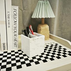 حامل القلم الرخامي ، الحجر الأبيض ، منظم سطح المكتب المستطيل لدراسة المكتب (طبقة بيضاء 3)
