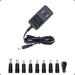 12V 1A 0.8A 0.5A 5FT Power Supply Adapter 12W AC DC Adapter with 5.5 x 2.1mm Plug and 9 Interchangeable Jacks Plug for CCTV Camera BT Speaker GPS Webcam Router DC12V Transformer etc, 1 Pack